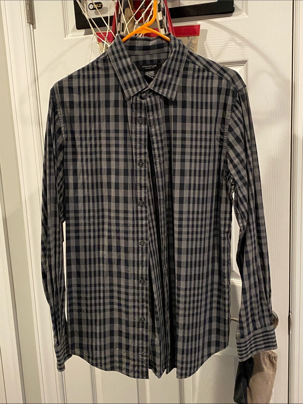 Structure Modern Fit Black and Gray Plaid Dress Shirt